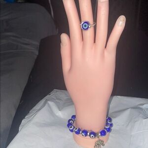 Blue Evil Eye Bracelet and Ring Set